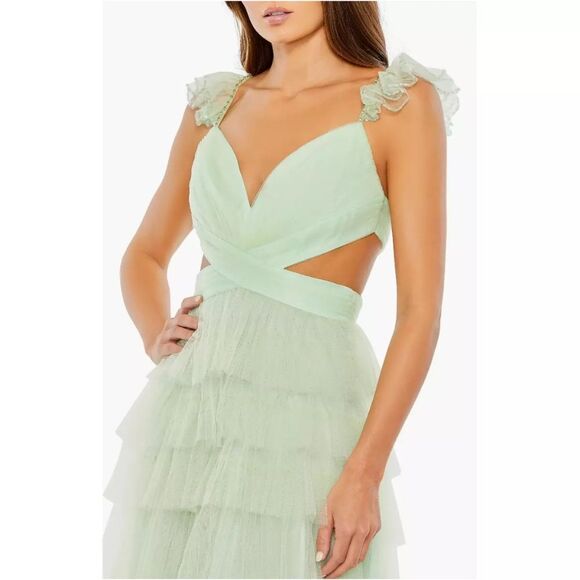 NWT Mac Duggal Mint Green Ruffle Maxi Dress Sz 6 - Picture 4 of 8